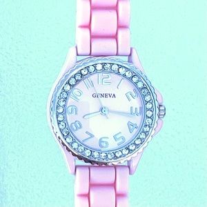 Geneva Pink with Crystal Rhinestones Ladies Analog Watch